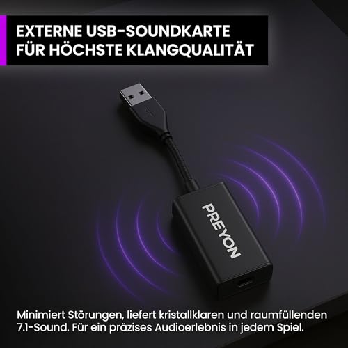 PREYON Gaming Headset mit Mikrofon Abnehmbar Klinke 3.5mm Kabel Kopfhörer für PS5 PC Xbox PS4 Nintendo - Head Set Kabelgebunden USB 7.1 Sound Klare Stimme E-Sport- Storm Fly II Schwarz Bild 4