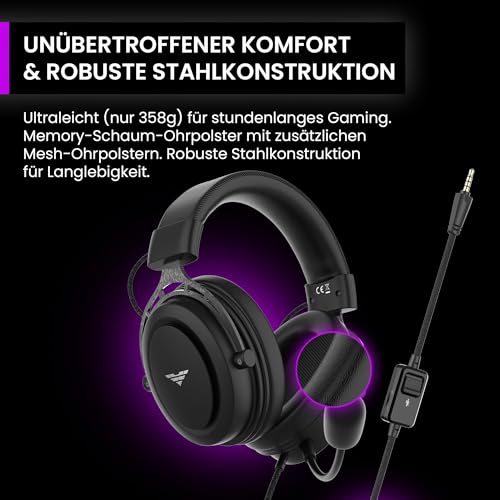 PREYON Gaming Headset mit Mikrofon Abnehmbar Klinke 3.5mm Kabel Kopfhörer für PS5 PC Xbox PS4 Nintendo - Head Set Kabelgebunden USB 7.1 Sound Klare Stimme E-Sport- Storm Fly II Schwarz Bild 5
