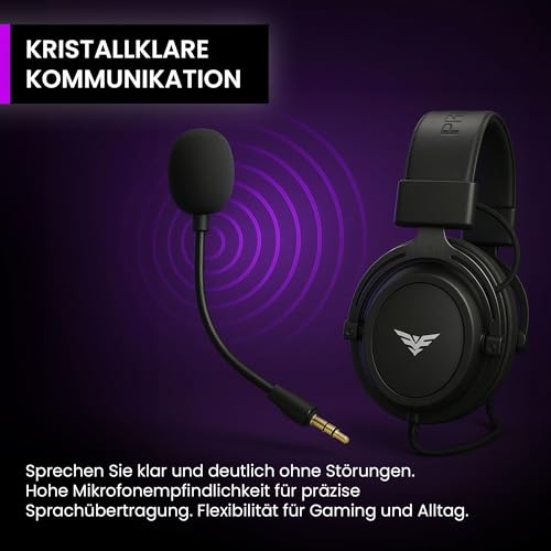 PREYON Gaming Headset mit Mikrofon Abnehmbar Klinke 3.5mm Kabel Kopfhörer für PS5 PC Xbox PS4 Nintendo - Head Set Kabelgebunden USB 7.1 Sound Klare Stimme E-Sport- Storm Fly II Schwarz Bild 6