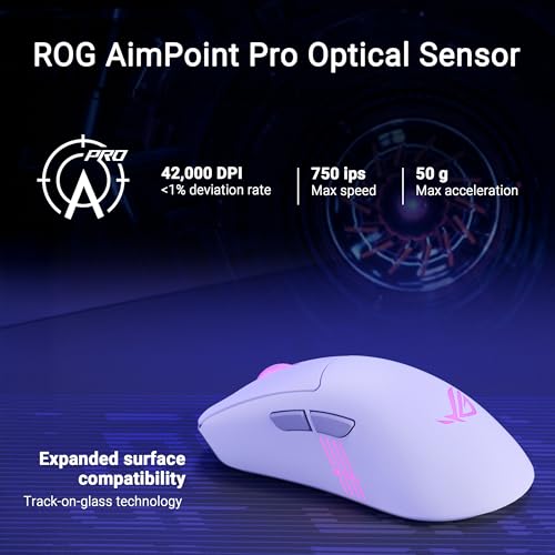 ASUS ROG Keris II Wireless-Gaming-Maus mit Ursprung – ergonomisch, 65 g, Tri-Mode Konnektivität, 42K DPI, bis zu 127 Stunden Akku, webbasierte Konfiguration, PC/Mac-Unterstützung Bild 7