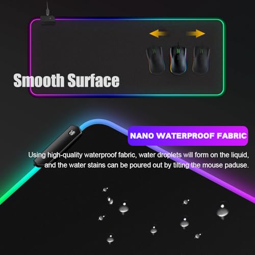 FANSU Japanischer Stil RGB Gaming Mauspad XXL, Groß Multifunktionales Mousepad mit 14 Farben LED-Licht, USB, für Computer PC Laptop Tastatur Professionelle Gamer (Tuschemalerei,800x300x4mm) Bild 5