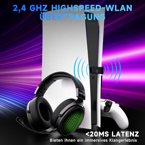 syndesmos Gaming Headset für PS5, PS4, PC, Xbox, Nintendo Switch, Kabellos Gaming Kopfhörer mit 50mm Treiber, 7.1 Surround Sound, RGB-Licht, Bluetooth Gaming Headphones mit Mikrofon, Noise Cancelling Bild 4