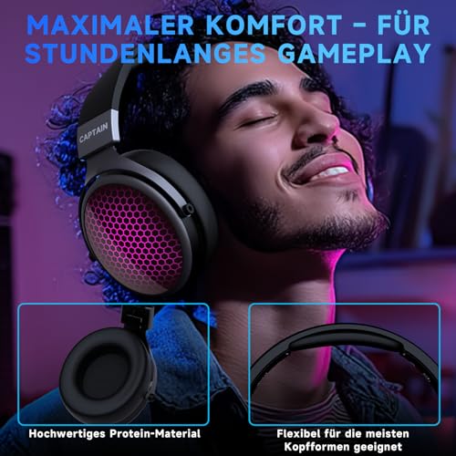 syndesmos Gaming Headset für PS5, PS4, PC, Xbox, Nintendo Switch, Kabellos Gaming Kopfhörer mit 50mm Treiber, 7.1 Surround Sound, RGB-Licht, Bluetooth Gaming Headphones mit Mikrofon, Noise Cancelling Bild 6