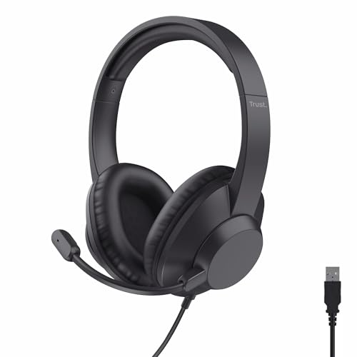 Trust Roha II Max USB Headset mit Mikrofon Over-Ear, Kopfhörer mit Kabel 180 cm, 85% Recyclingkunststoff, USB-C Headphones für PC Mac Office Chat Teams Videokonferenz Zoom, Schwarz Bild 1