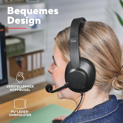 Trust Roha II Max USB Headset mit Mikrofon Over-Ear, Kopfhörer mit Kabel 180 cm, 85% Recyclingkunststoff, USB-C Headphones für PC Mac Office Chat Teams Videokonferenz Zoom, Schwarz Bild 3