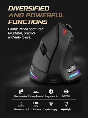 TKMARS Kabellose Ergonomische Maus mit Joystick, vertikale Bluetooth-Gaming-Maus, 12 programmierbare Tasten, 24000 einstellbare DPI, Gaming-Maus für PC, MacBook und Laptops Bild 5