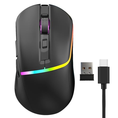 Wireless RGB Gaming Maus 2,4 G BT5.3 Kabelgebundene Optische Maus mit 3 Modi 6 Programmierbare Tasten 7200 DPI USB -Empfänger Ergonomische Mäuse für PC -Laptop -Tablette (Schwarz) Bild 1
