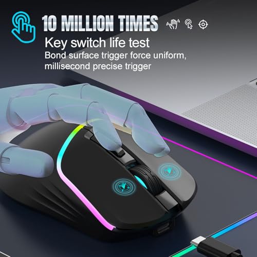 Wireless RGB Gaming Maus 2,4 G BT5.3 Kabelgebundene Optische Maus mit 3 Modi 6 Programmierbare Tasten 7200 DPI USB -Empfänger Ergonomische Mäuse für PC -Laptop -Tablette (Schwarz) Bild 3