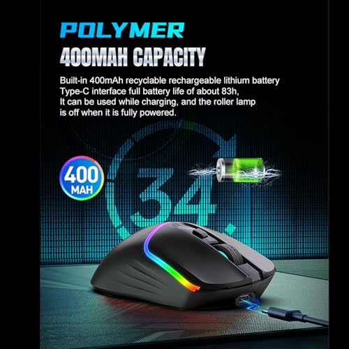 Wireless RGB Gaming Maus 2,4 G BT5.3 Kabelgebundene Optische Maus mit 3 Modi 6 Programmierbare Tasten 7200 DPI USB -Empfänger Ergonomische Mäuse für PC -Laptop -Tablette (Schwarz) Bild 4