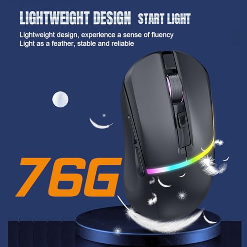 Wireless RGB Gaming Maus 2,4 G BT5.3 Kabelgebundene Optische Maus mit 3 Modi 6 Programmierbare Tasten 7200 DPI USB -Empfänger Ergonomische Mäuse für PC -Laptop -Tablette (Schwarz) Bild 5