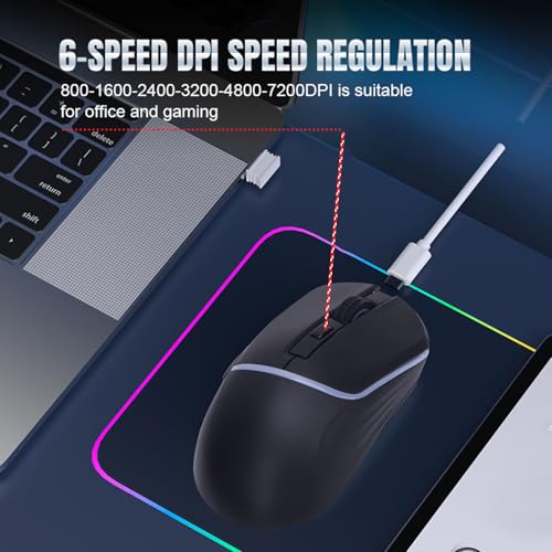 Wireless RGB Gaming Maus 2,4 G BT5.3 Kabelgebundene Optische Maus mit 3 Modi 6 Programmierbare Tasten 7200 DPI USB -Empfänger Ergonomische Mäuse für PC -Laptop -Tablette (Schwarz) Bild 6