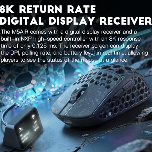 Darmoshark M5Air Mini-Gaming-Maus, kabellos, Tri-Mode, 8K/Bluetooth-Maus bis zu 30.000 DPI, PAW3950 optischer Sensor, leicht, 31 g, 5 programmierbare Tasten, Computer-Maus für Laptop, PC, Mac Bild 4
