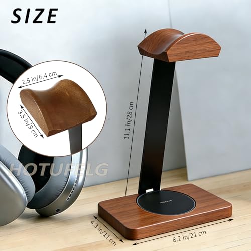 Massiver hölzerner Kopfhörer-Halter, universeller Headset-Ständer mit kabellosem Ladegerät, max. 15 W für Schreibtisch, kabelloses Ladegerät, Kopfhörerhalter für Gaming-Schreibtisch, kompatibel mit Bild 2
