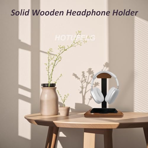 Massiver hölzerner Kopfhörer-Halter, universeller Headset-Ständer mit kabellosem Ladegerät, max. 15 W für Schreibtisch, kabelloses Ladegerät, Kopfhörerhalter für Gaming-Schreibtisch, kompatibel mit Bild 7