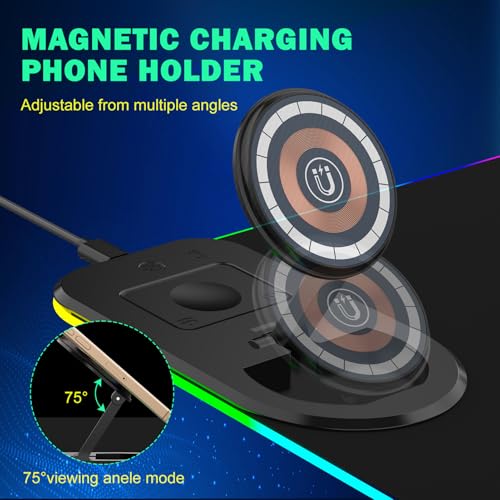 RGB Gaming Mauspad 15W Qi Mousepad LED 800x350x4mm 10 Beleuchtungsmodi mit 10W Schnellladung Qi Kabelloses Laden für I-Phone 13/13 Pro Handy, Kopfhörer, Wasserdicht, rutschfest (Schwarz-Ständer) Bild 2
