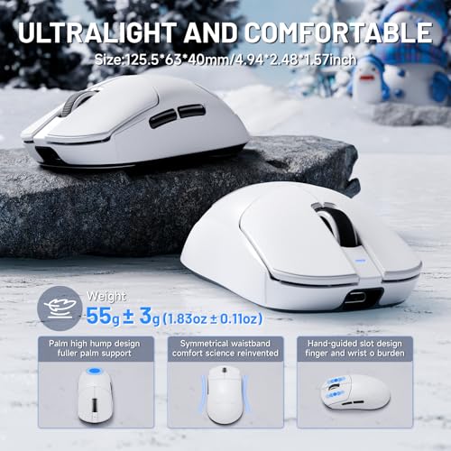 ATTACK SHARK X8 Ultra 8KHz Drahtlose Gaming-Maus, 55g Ultraleicht, Nordic 52840, PAW3950MAX, 42KDPI, BT/2.4Ghz/USB-C, Kühle Nano-Beschichtung, Große Hände, 500mAh, Griptape, SW & Web Driver (Weiß) Bild 3