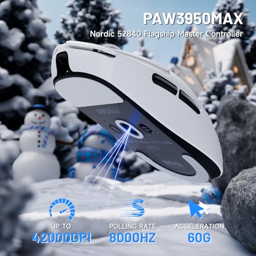 ATTACK SHARK X8 Ultra 8KHz Drahtlose Gaming-Maus, 55g Ultraleicht, Nordic 52840, PAW3950MAX, 42KDPI, BT/2.4Ghz/USB-C, Kühle Nano-Beschichtung, Große Hände, 500mAh, Griptape, SW & Web Driver (Weiß) Bild 6