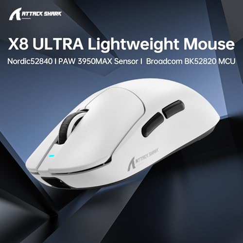 ATTACK SHARK X8ULTRA Mouse for Large Hand, 55g Superlight, PixArt PAW3950MAX Gaming Sensor, BT/2.4G Wireless/Wired, Adjustable DPI up to 42000, 500mAh Battery (White) Bild 6