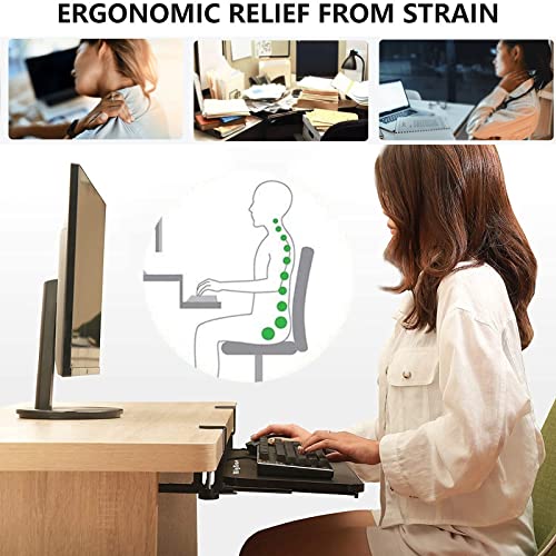 Verstellbare Tastatur- und Maus-Armlehne mit Klemme. Ergonomische Schiebeablage für einfache Installation, unterstützt bis zu 25 kg, ideal für Home Office und Gaming. Setup Aufbewahrungsregal im Bild 5