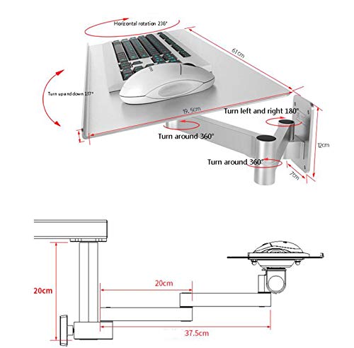 Verstellbarer Tastaturarm zur Wandmontage, tragbar, drehbare Halterung für Tastatur/Maus, Gelenkunterstützung für Home Office & Gaming Setup Bild 4