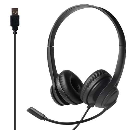 USB Headset mit Mikrofon: On-Ear Headset Verstellbar Kopfhörer mit Kabel, Leichtes Design USB Kopfhörer Office Noise Noise Cancelling Mikrofon, für Teams Meeting, Kundendienst und Online-Lernen Bild 1