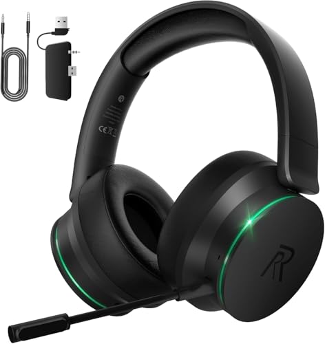 Wireless Gaming Headset für Xbox Series X|S, Xbox One, PS5, PS4, Noise Cancelling Bluetooth 5.3 Kabelloses Gaming Kopfhörer, PC Headset mit Mikrofon, 3D-Surround-Sound, 45H Batterie, Schwarz-Grüne Bild 1
