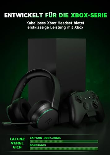 Wireless Gaming Headset für Xbox Series X|S, Xbox One, PS5, PS4, Noise Cancelling Bluetooth 5.3 Kabelloses Gaming Kopfhörer, PC Headset mit Mikrofon, 3D-Surround-Sound, 45H Batterie, Schwarz-Grüne Bild 3