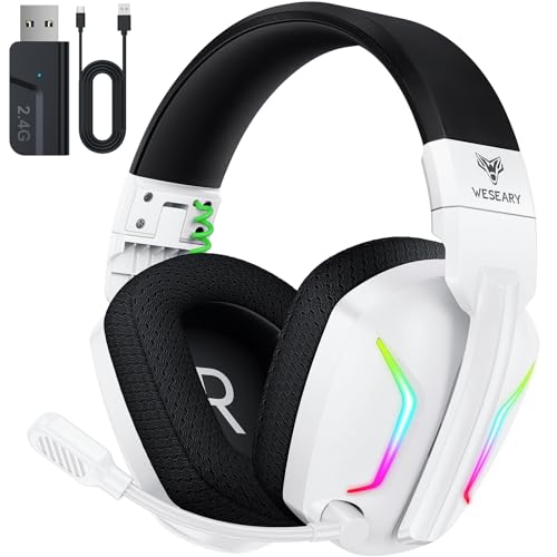 WESEARY WG1 Bluetooth Headset, 2,4G Wireless Gaming Headset mit Mikrofon für PS5, PS4, PC, Switch, Mac, Faltbarer Surround Sound Noise Cancelling Kopfhörer mit LED Licht, Über 50 Stunden Akkulaufzeit Bild 1