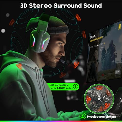 WESEARY WG1 Bluetooth Headset, 2,4G Wireless Gaming Headset mit Mikrofon für PS5, PS4, PC, Switch, Mac, Faltbarer Surround Sound Noise Cancelling Kopfhörer mit LED Licht, Über 50 Stunden Akkulaufzeit Bild 3