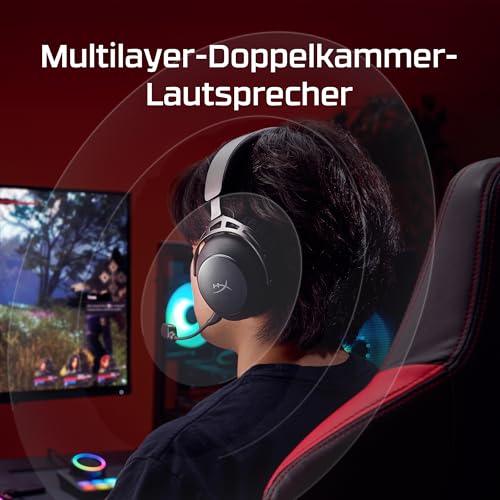 HyperX Cloud Alpha 2 Wireless Gaming Headset – 250 Std Akkulaufzeit, 53-mm-Doppelkammer-Treiber, Bluetooth & 2,4 GHz, RGB-Basisstation, Mikrofon, PC, PS5, PS4, Switch, Mobile, Schwarz Bild 3