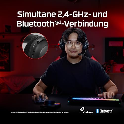 HyperX Cloud Alpha 2 Wireless Gaming Headset – 250 Std Akkulaufzeit, 53-mm-Doppelkammer-Treiber, Bluetooth & 2,4 GHz, RGB-Basisstation, Mikrofon, PC, PS5, PS4, Switch, Mobile, Schwarz Bild 5