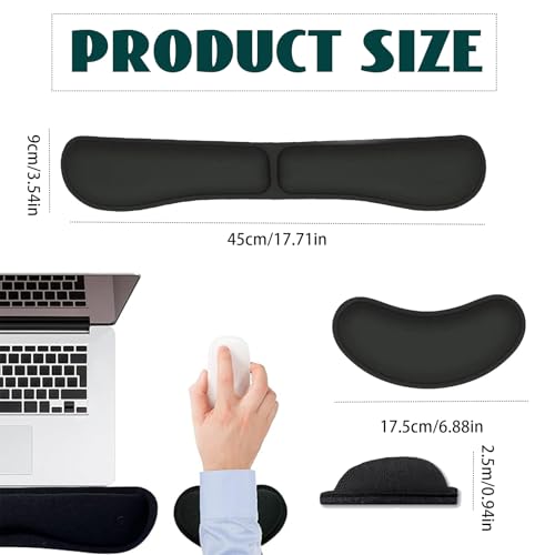 Wrist Rest Set Enthält 1 Tastatur Handauflage und 1 Handgelenkauflage Maus Schwarz Handgelenkauflagen Handballenauflage Tastatur Handauflage Maus Rutschfeste Unterseite für Gaming Büro Bild 3