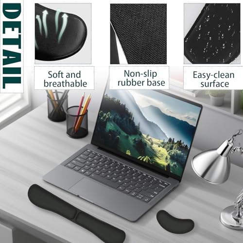 Wrist Rest Set Enthält 1 Tastatur Handauflage und 1 Handgelenkauflage Maus Schwarz Handgelenkauflagen Handballenauflage Tastatur Handauflage Maus Rutschfeste Unterseite für Gaming Büro Bild 4