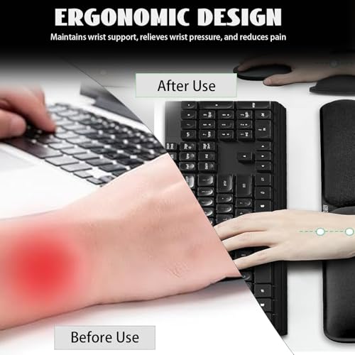 Wrist Rest Set Enthält 1 Tastatur Handauflage und 1 Handgelenkauflage Maus Schwarz Handgelenkauflagen Handballenauflage Tastatur Handauflage Maus Rutschfeste Unterseite für Gaming Büro Bild 5