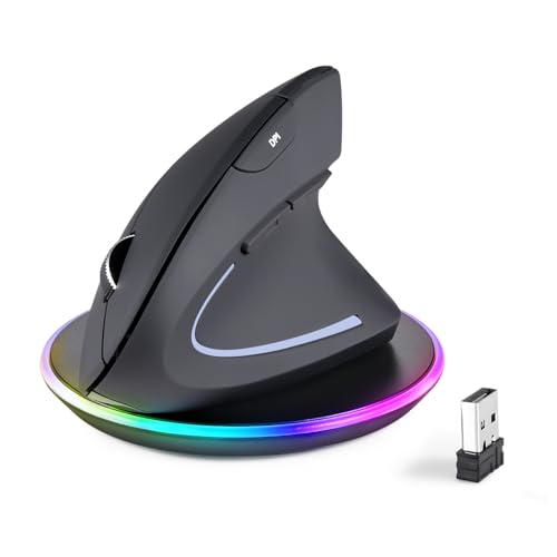 Perixx PERIMICE-813RX Kabellose Ergonomische Vertikale Maus, Multi-Device-Konnektivität, Wiederaufladbar Mit Ladestation, Einstellbare DPI 1000/1600/2400/3200, Schwarz Bild 1