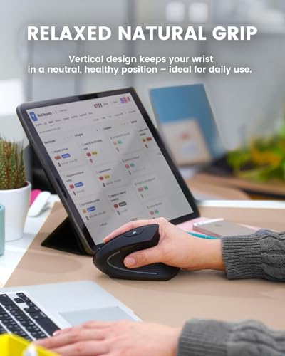 Perixx PERIMICE-813RX Kabellose Ergonomische Vertikale Maus, Multi-Device-Konnektivität, Wiederaufladbar Mit Ladestation, Einstellbare DPI 1000/1600/2400/3200, Schwarz Bild 2