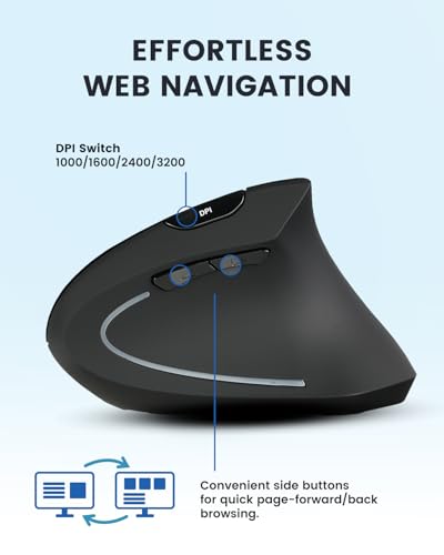 Perixx PERIMICE-813RX Kabellose Ergonomische Vertikale Maus, Multi-Device-Konnektivität, Wiederaufladbar Mit Ladestation, Einstellbare DPI 1000/1600/2400/3200, Schwarz Bild 6