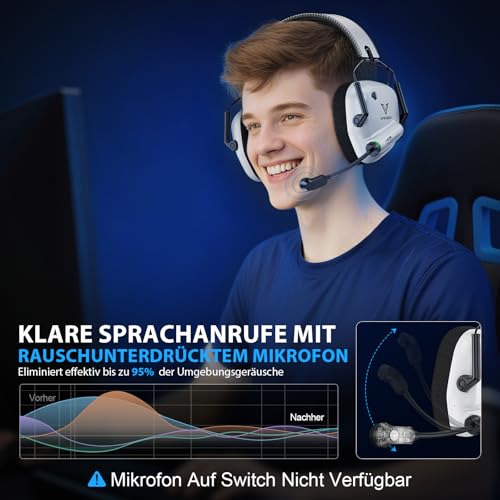 Vakedy Gaming Headset Wireless, 2,4 GHz USB & Bluetooth Gaming Kopfhörer mit Mikrofon, 50 mm Treiber, geringe Latenz, 50 Std Akku, Kopfhörer Kabellos für PS5, PS4, PC, Mac, Switch (Weiß/Schwarz) Bild 4