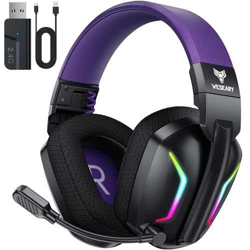 WESEARY WG1 Bluetooth Headset, 2,4G Wireless Gaming Headset mit Mikrofon für PS5, PS4, PC, Switch, Mac, Faltbarer Surround Sound Noise Cancelling Kopfhörer mit LED Licht, Über 50 Stunden Akkulaufzeit Bild 1