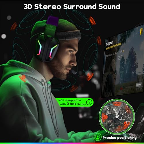 WESEARY WG1 Bluetooth Headset, 2,4G Wireless Gaming Headset mit Mikrofon für PS5, PS4, PC, Switch, Mac, Faltbarer Surround Sound Noise Cancelling Kopfhörer mit LED Licht, Über 50 Stunden Akkulaufzeit Bild 3
