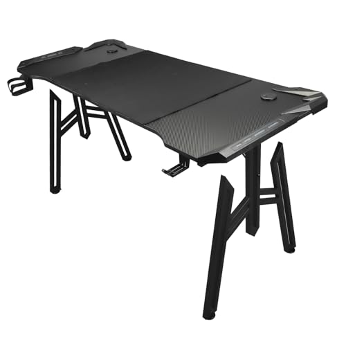 Pilipane Gaming -Schreibtisch Computertisch mit LED -Leuchten Moderne robuste Stahlbeine geräumig 1,4 m Design eingebauter Becherhalter Kopfhörer Ständer großes Maus -Pad für Home Study Bild 4