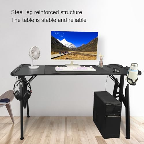 Pilipane Gaming -Schreibtisch Computertisch mit LED -Leuchten Moderne robuste Stahlbeine geräumig 1,4 m Design eingebauter Becherhalter Kopfhörer Ständer großes Maus -Pad für Home Study Bild 6