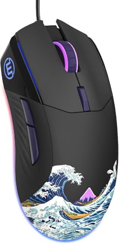G705 USB-Gaming-Maus leichte, geräuscharme Maus mit RGB-Hintergrundbeleuchtung, Einstellbarer Auflösung von 12000DPI/7 und 7 programmierbaren Seitentasten, Schwarzes Kanagawa-Design Bild 1