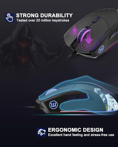 G705 USB-Gaming-Maus leichte, geräuscharme Maus mit RGB-Hintergrundbeleuchtung, Einstellbarer Auflösung von 12000DPI/7 und 7 programmierbaren Seitentasten, Schwarzes Kanagawa-Design Bild 4