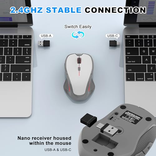 Ergonomische Maus Kabellos für Laptop/PC/MacBook/iPad, 2.4GHz & Bluetooth Büro Stumme Funkmaus, 1600 DPI Optical Tracking Für Links und Rechtshänder (Weiß, Silent Kabellose Maus) Bild 4