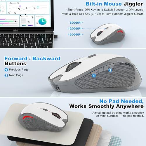 Ergonomische Maus Kabellos für Laptop/PC/MacBook/iPad, 2.4GHz & Bluetooth Büro Stumme Funkmaus, 1600 DPI Optical Tracking Für Links und Rechtshänder (Weiß, Silent Kabellose Maus) Bild 5
