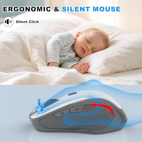 Ergonomische Maus Kabellos für Laptop/PC/MacBook/iPad, 2.4GHz & Bluetooth Büro Stumme Funkmaus, 1600 DPI Optical Tracking Für Links und Rechtshänder (Weiß, Silent Kabellose Maus) Bild 7
