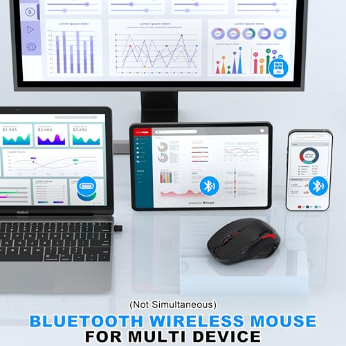 Ergonomische Maus Kabellos für Laptop/PC/MacBook/iPad, 2.4GHz & Bluetooth Büro Stumme Funkmaus, 1600 DPI Optical Tracking Für Links und Rechtshänder (Schwarz, Silent Kabellose Maus) Bild 2
