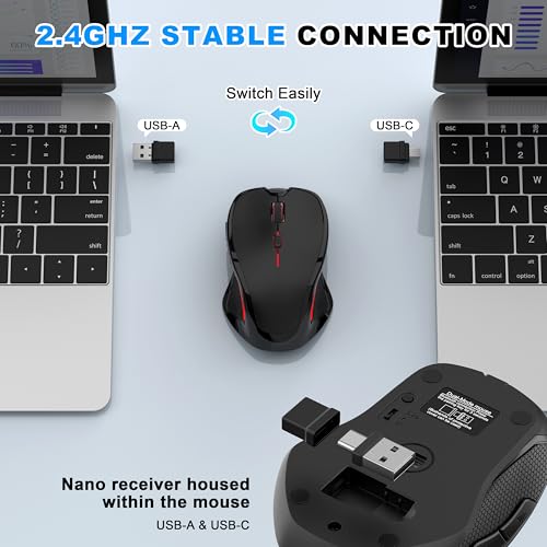 Ergonomische Maus Kabellos für Laptop/PC/MacBook/iPad, 2.4GHz & Bluetooth Büro Stumme Funkmaus, 1600 DPI Optical Tracking Für Links und Rechtshänder (Schwarz, Silent Kabellose Maus) Bild 4