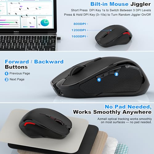 Ergonomische Maus Kabellos für Laptop/PC/MacBook/iPad, 2.4GHz & Bluetooth Büro Stumme Funkmaus, 1600 DPI Optical Tracking Für Links und Rechtshänder (Schwarz, Silent Kabellose Maus) Bild 5